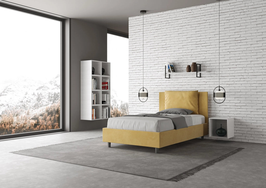 Letto una Piazza e Mezza Imbottito in Microfibra 120x200 Senza Rete Antea Ocra