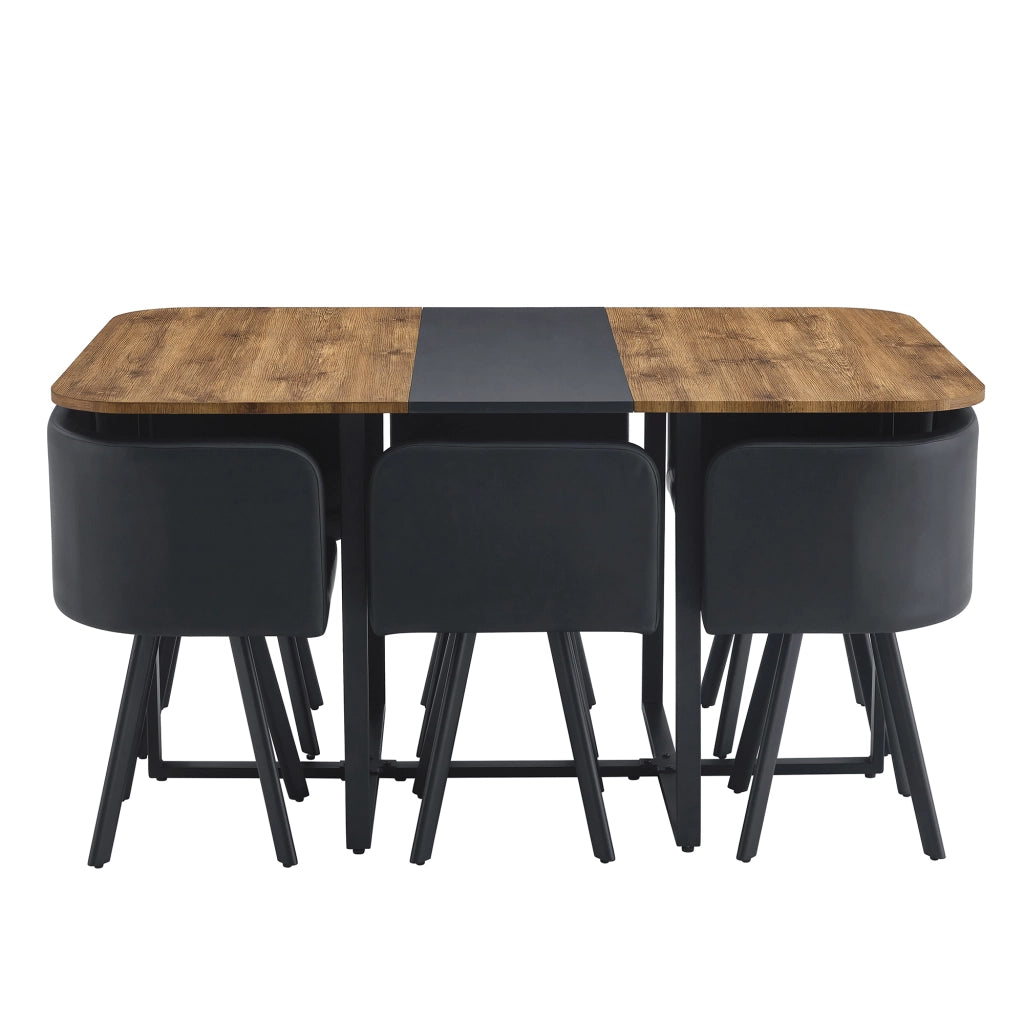 Set da pranzo allungabile in MDF metallo e PU nero e naturale