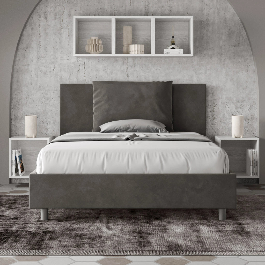 Letto una Piazza e Mezza Imbottito in Microfibra 110x200 Senza Rete Antea Grigio