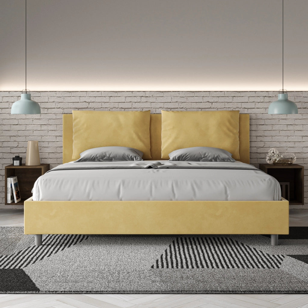 Letto Matrimoniale King Size in Microfibra 180x190 Con Rete Antea Ocra