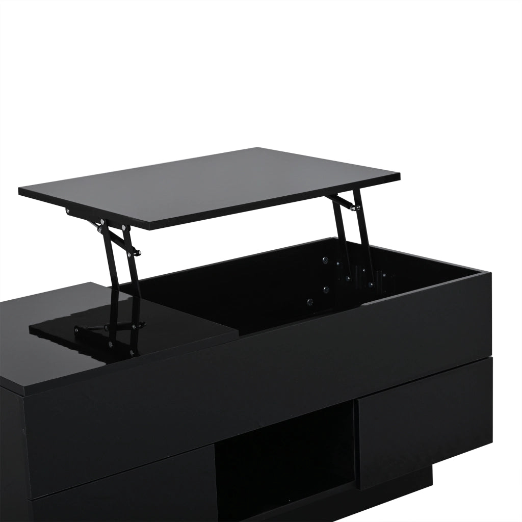Tavolino da caffè 100x45x43 cm elevabile con LED in pannello di particelle nero