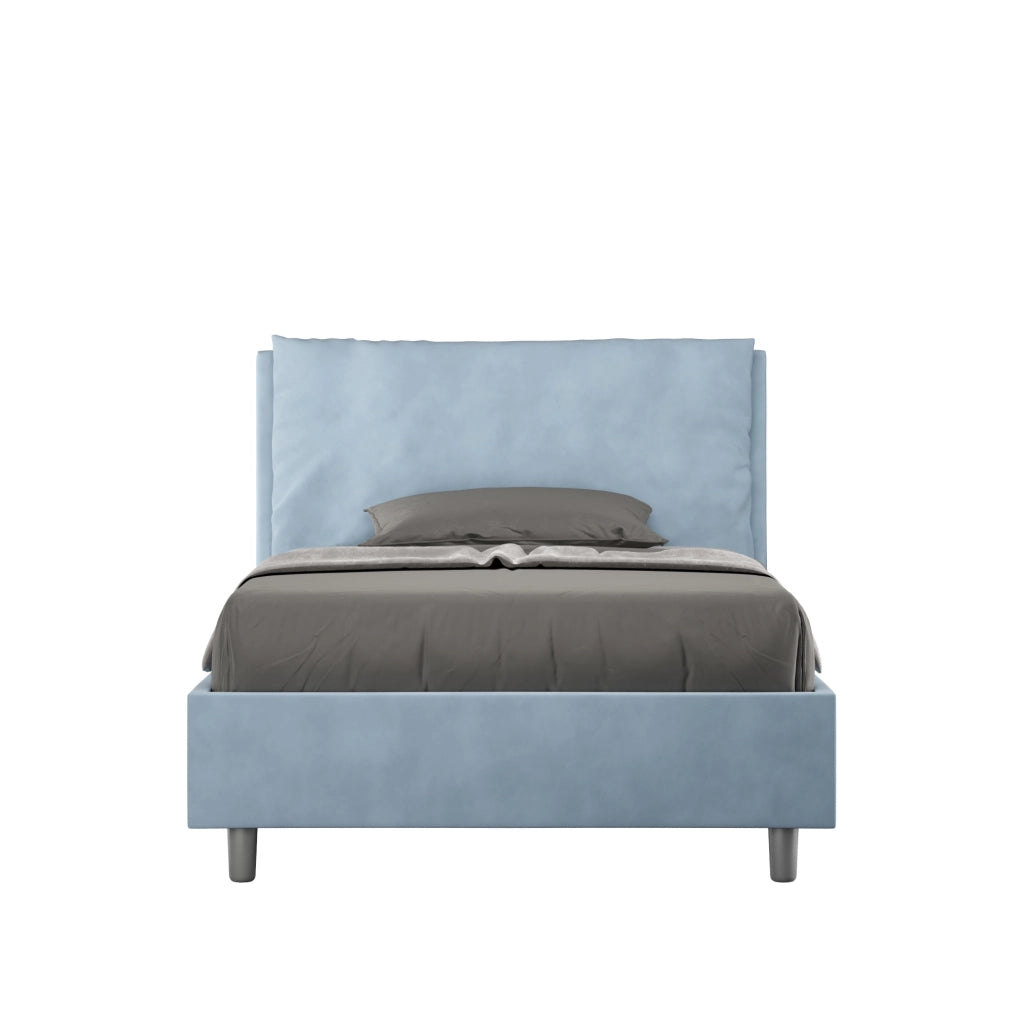 Letto una piazza e mezza rivestito in Microfibra con cuscini xl 120x200 Con Rete e Contenitore Antea Large Azzurro