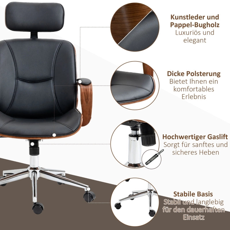 Sedia da ufficio con altezza regolabile e poggiatesta rimovibile; in similpelle; 66x65x115-125 cm; nera