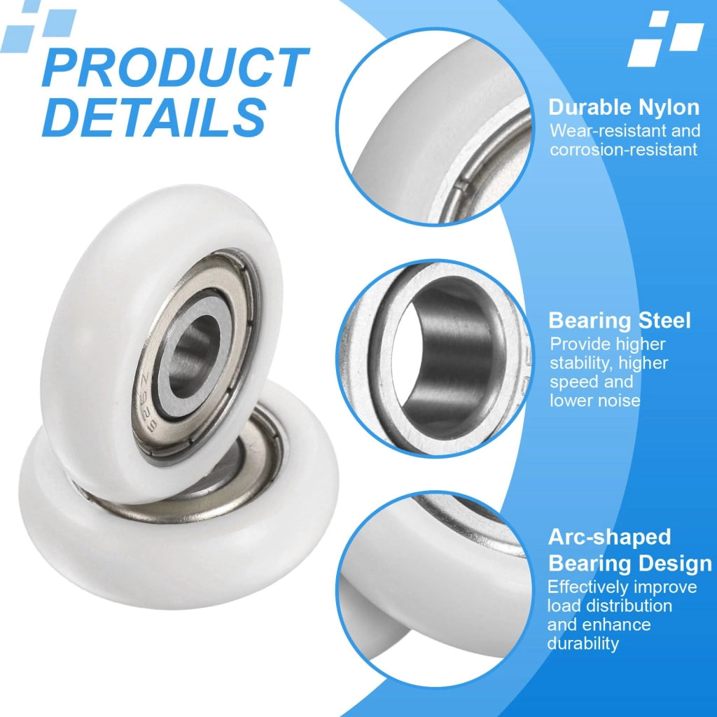 4 guide per cuscinetti a sfera, in nylon, 35x9 mm, colore bianco