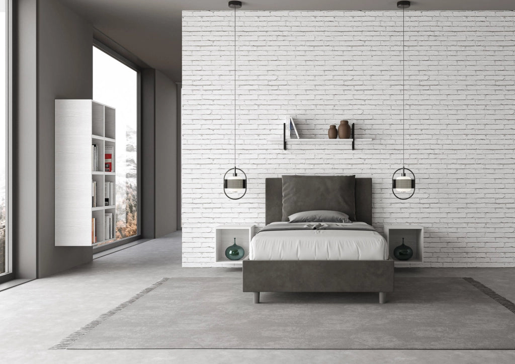 Letto una Piazza e Mezza Imbottito in Microfibra 110x210 Senza Rete Antea Grigio
