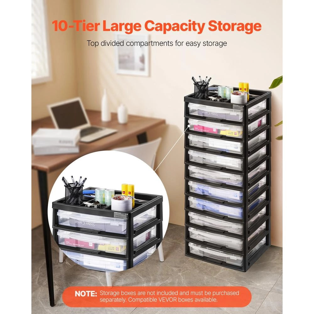 Telaio Organizzatore Portaoggetti in Plastica PP Nero a 10 Ripiani, Carrello Salvaspazio per Casa e Fai da Te, 362x405x1020 mm