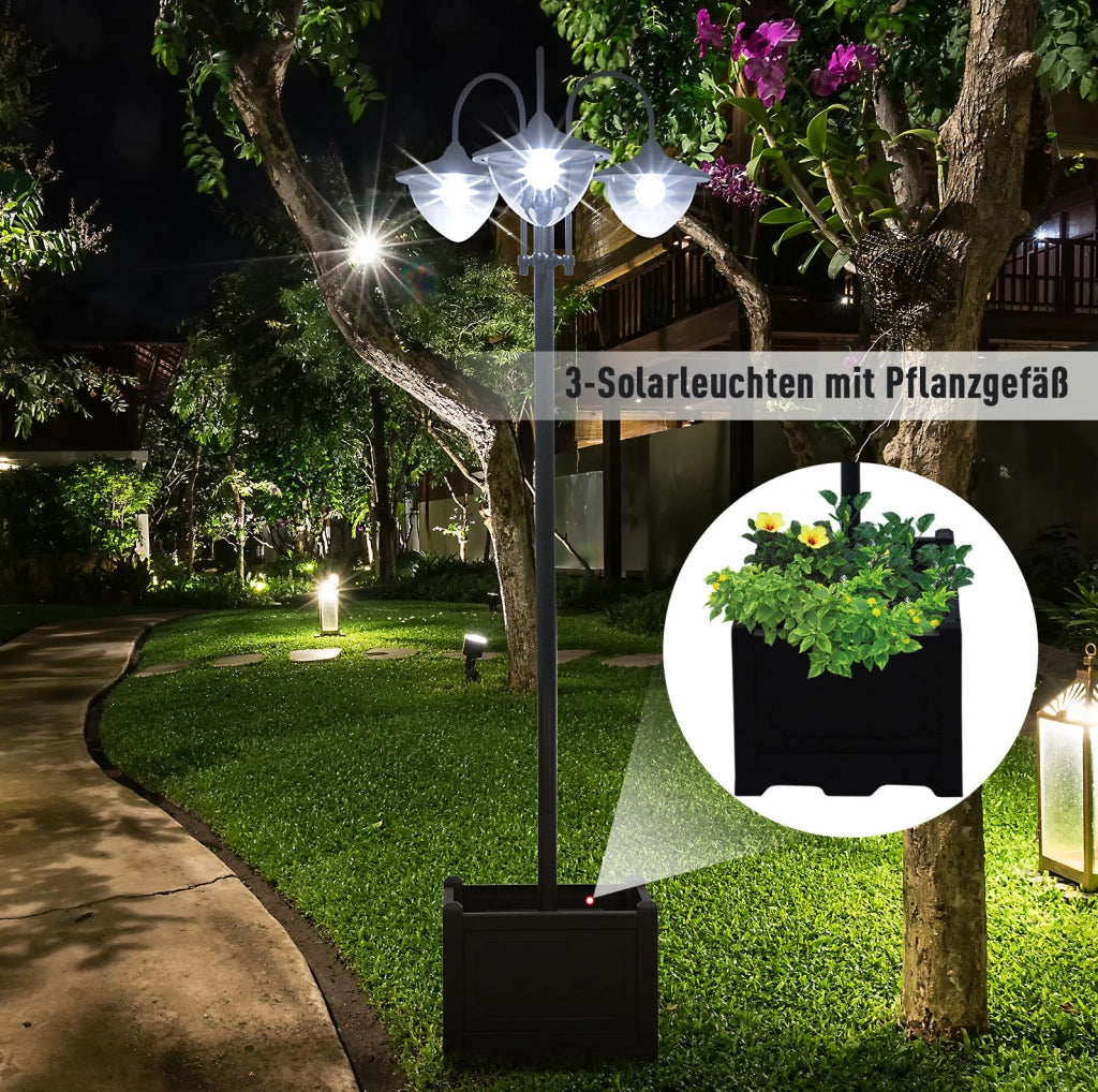 Lanterna solare da esterno a 3 teste 60x55x189 cm in plastica nera IP44