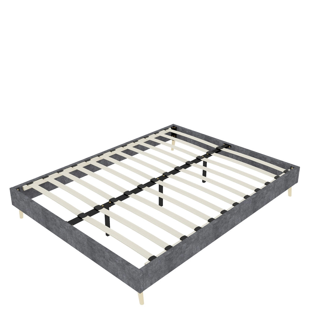 Telaio letto moderno minimalista 160x200 cm in velluto grigio, struttura robusta senza box contenitore, senza testiera e materasso