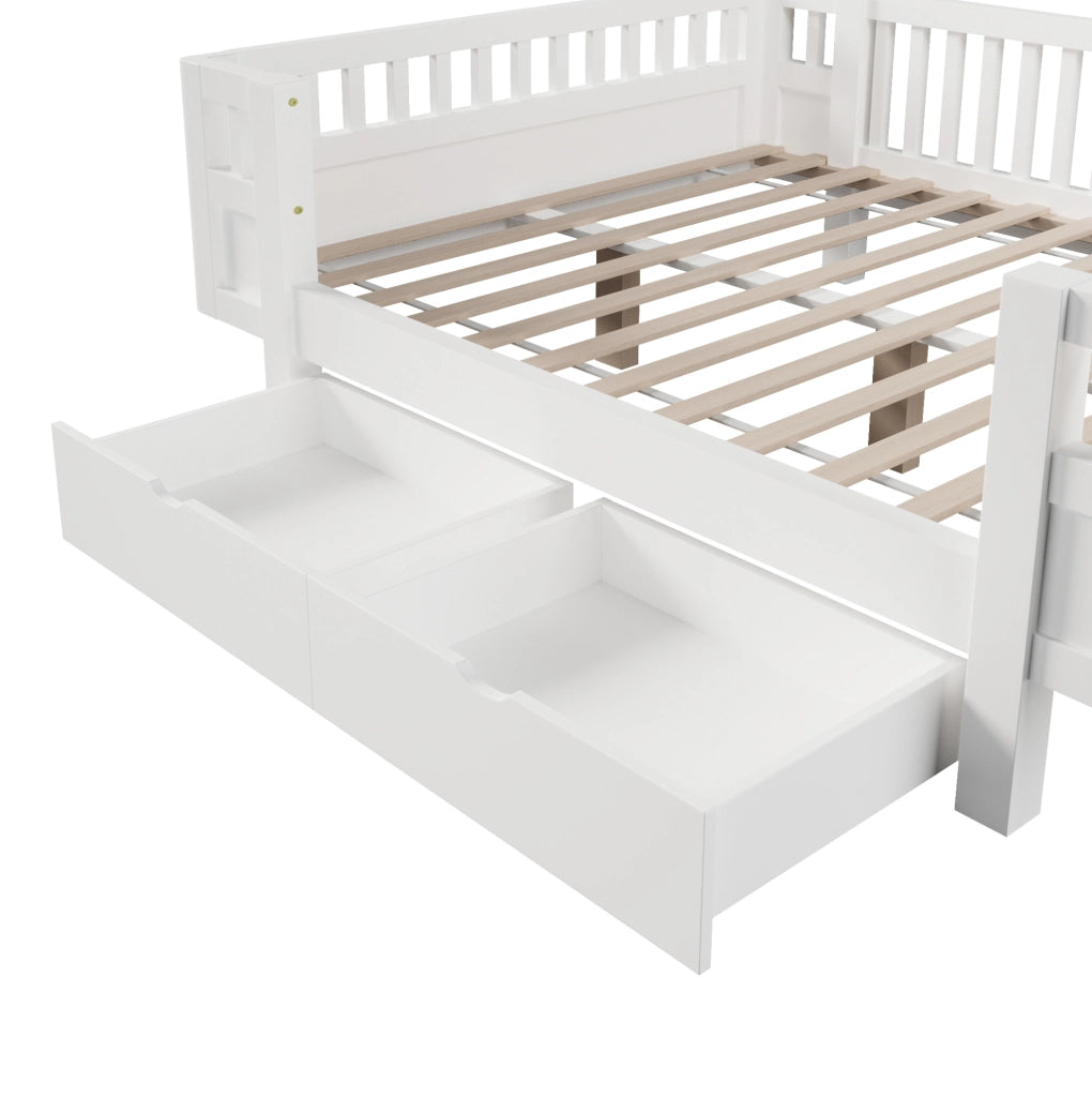Letto per bambini 140 x 200 cm bianco con sponde e 2 cassetti