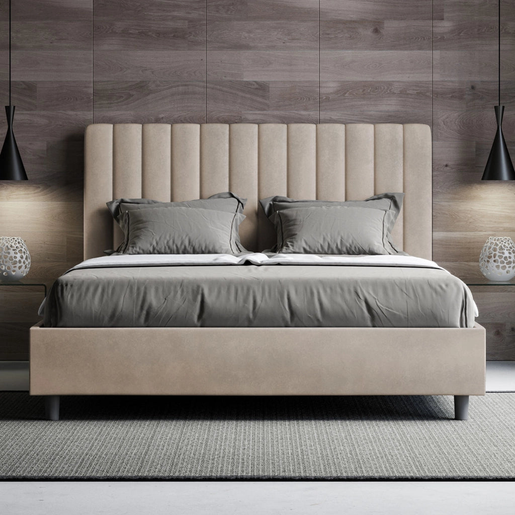 Letto una Piazza e Mezza Imbottito in Microfibra 130x210 Con Rete Agueda Sabbia