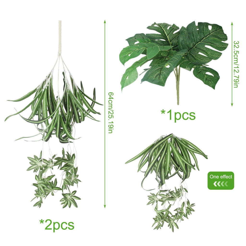 Piante artificiali da appendere, set da 3, Monstera e giglio della pace, 64 cm, plastica