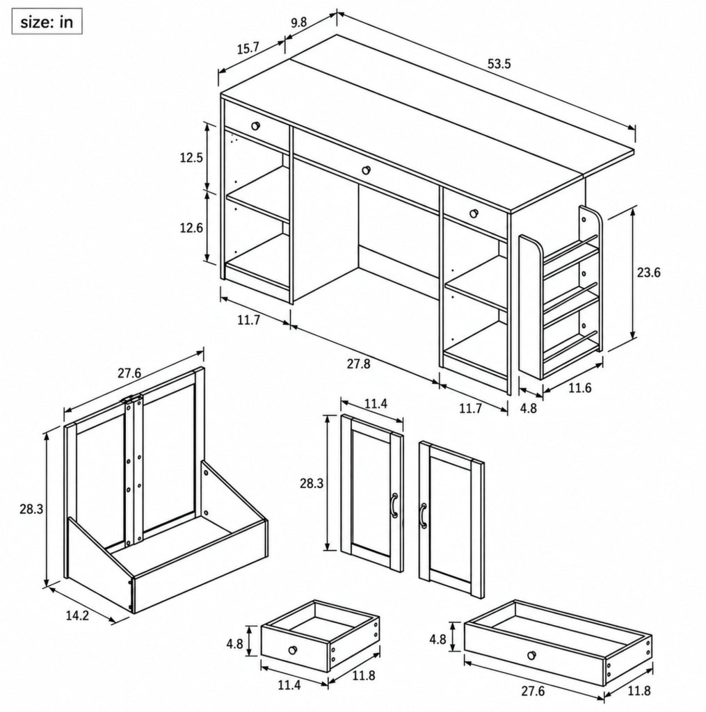 Credenza con 3 cassetti, 2 ante e piano in legno per cucina e sala da pranzo, bianco