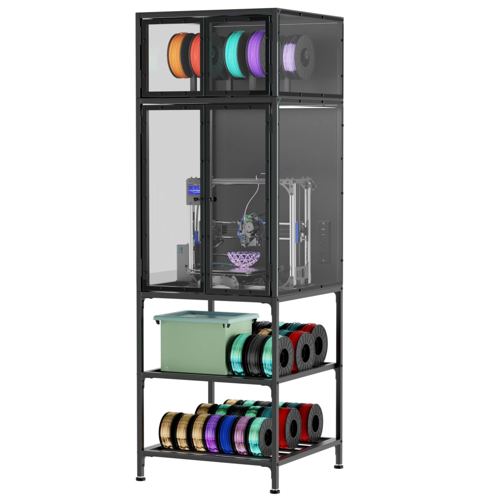 Mobile contenitore con 2 ripiani e supporto filamento per studio in metallo 175.5×58.9×59.9 cm nero
