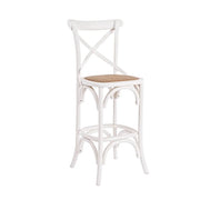 Sgabello da Bar in Legno di Olmo con Seduta in Rattan Cross Bianco