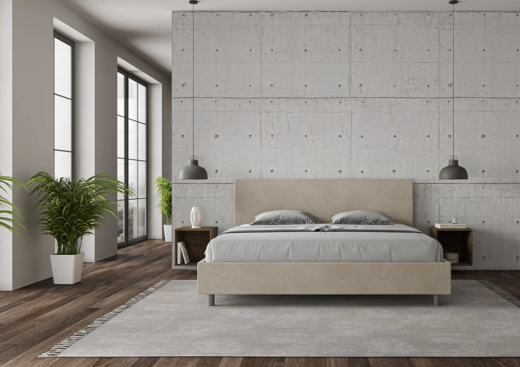 Letto Matrimoniale King Size in Microfibra 180x210 Con Rete Adele Sabbia