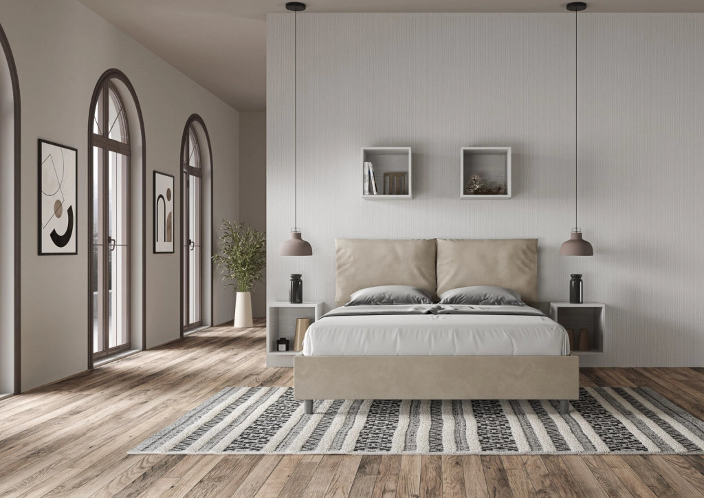 Letto Matrimoniale in Microfibra 160x200 Senza Rete Antea Sabbia