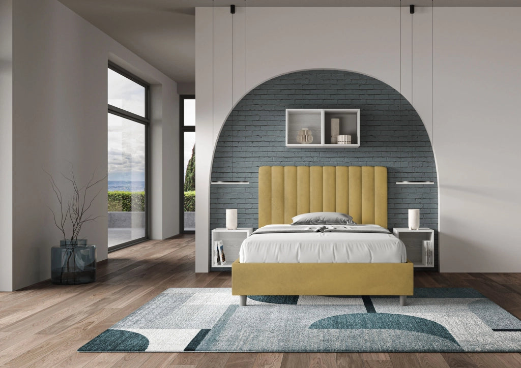 Letto una Piazza e Mezza Imbottito in Microfibra 120x190 Con Rete Agueda Ocra