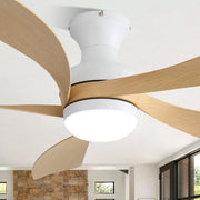 Ventilatore da soffitto a 5 pale con LED dimmerabile motore DC reversibile e telecomando bianco in ABS