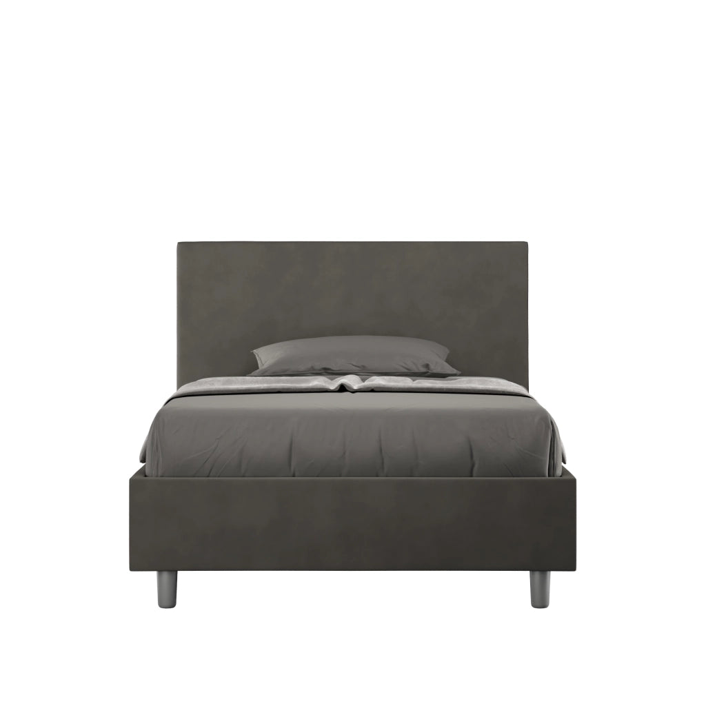 Letto Singolo Imbottito in Microfibra 100x210 Con Rete e Contenitore Adele Grigio