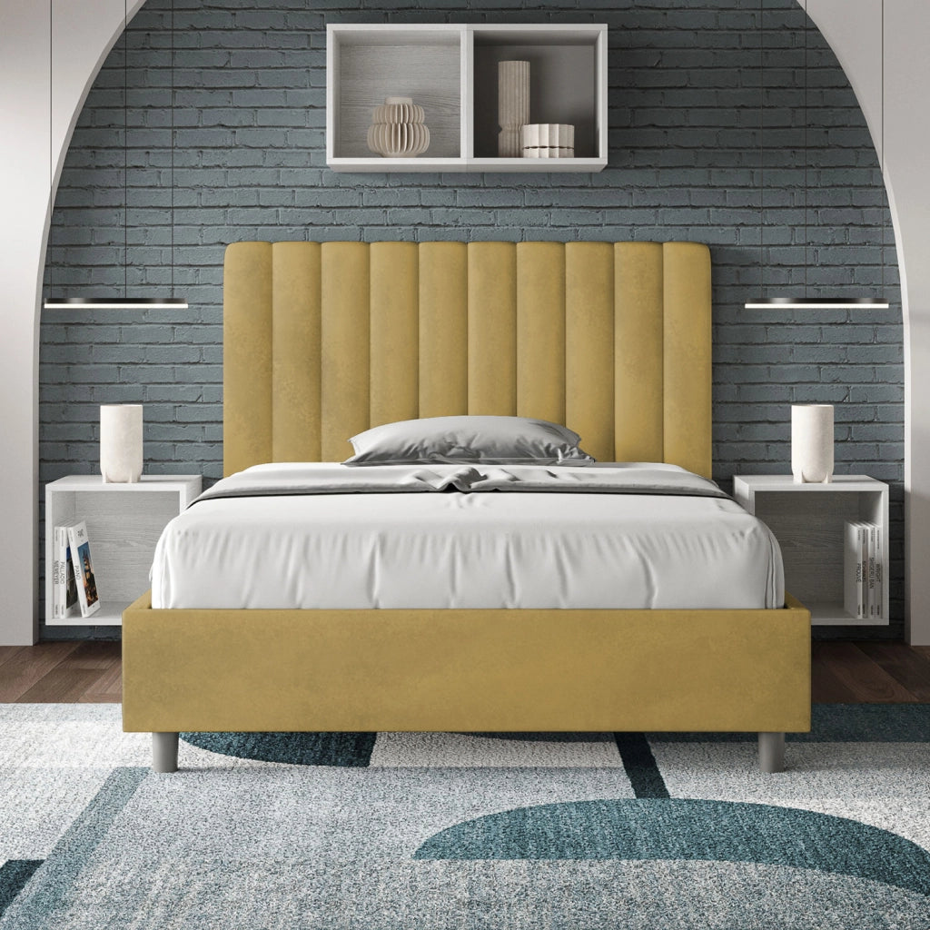 Letto una Piazza e Mezza Imbottito in Microfibra 120x200 Con Rete Agueda Ocra