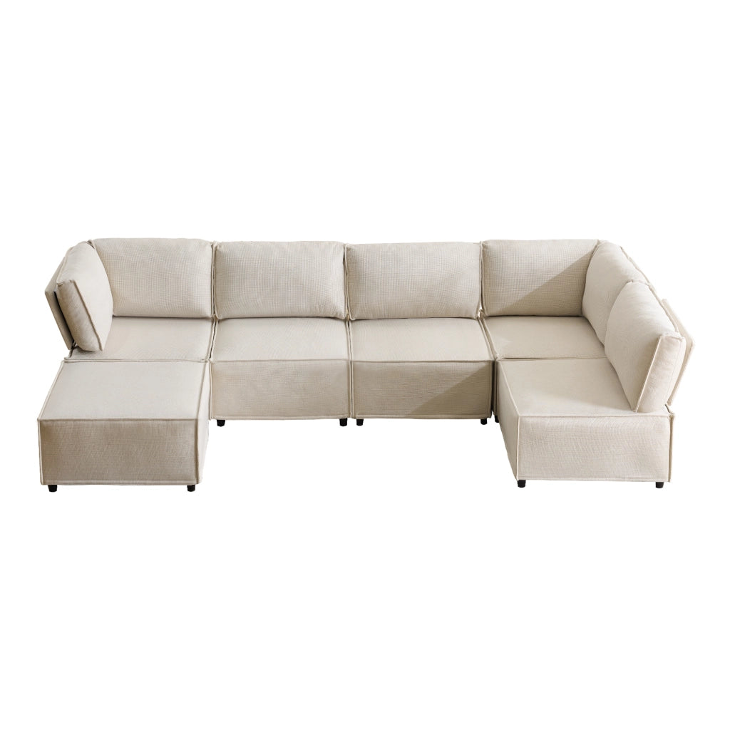 Divano angolare modulare 308x152x77 cm combinabile in legno beige