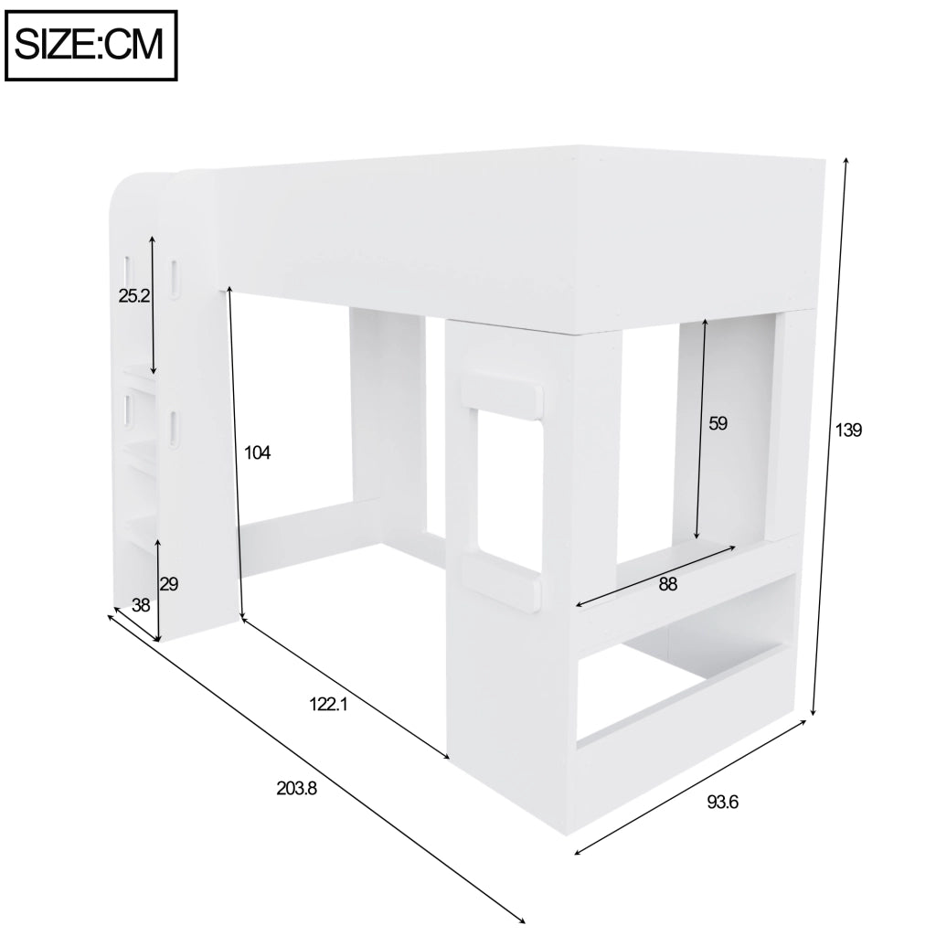 Letto a soppalco 90x200 cm con LED e scrivania