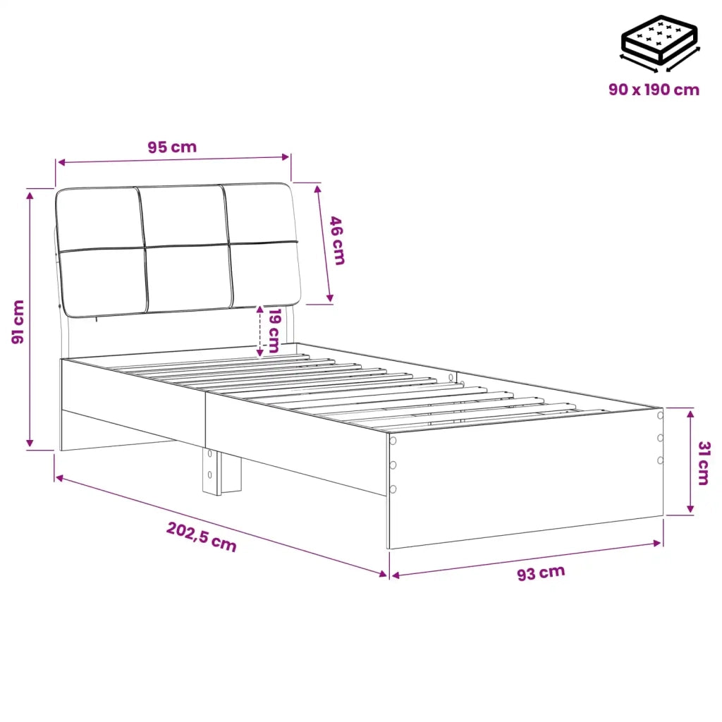 Letto singolo con testiera Rovere affumicato e grigio scuro 8003353