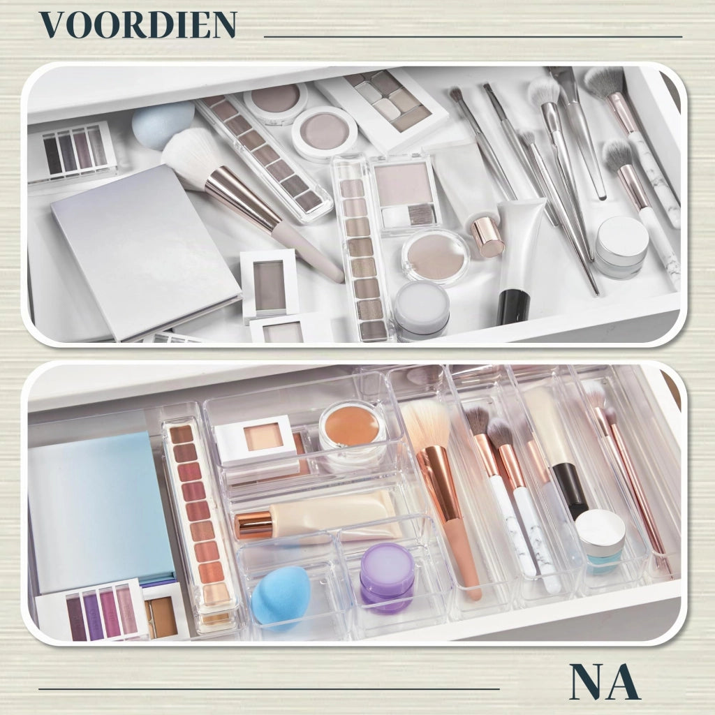 Set di organizer per cassetti, 10 pezzi, trasparenti, impilabili