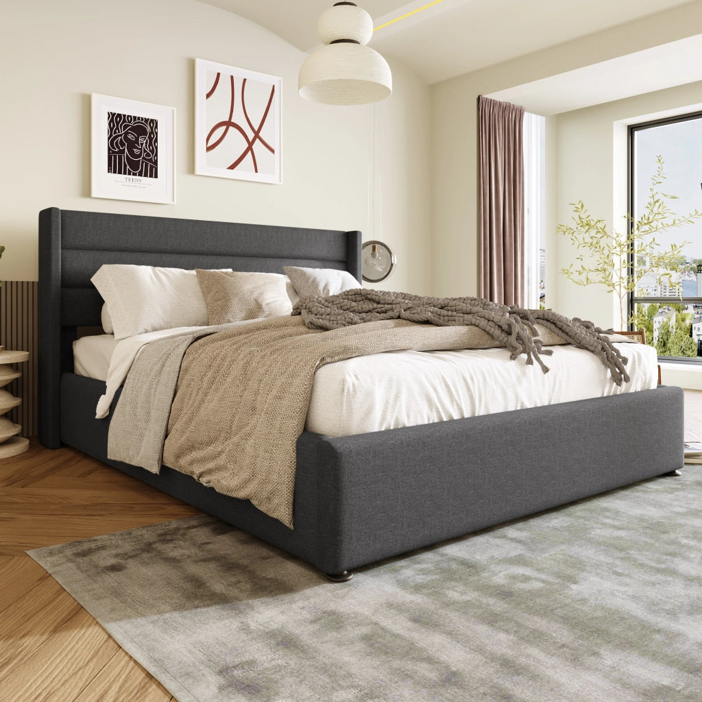 Letto contenitore 140x200 grigio con rete sollevabile