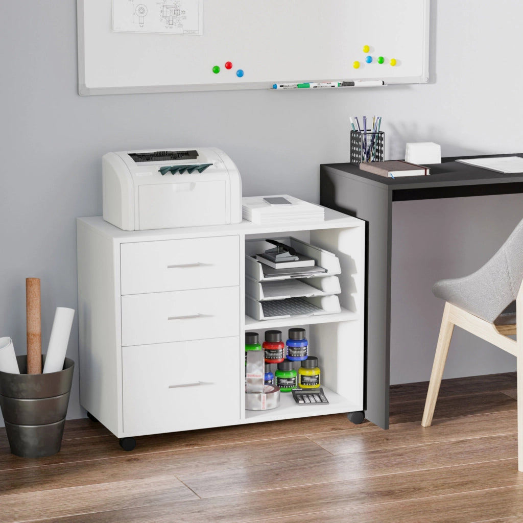 Scrivania con cassetti e scaffale ¨C zephmum ¨C bianco 80x40x65 cm