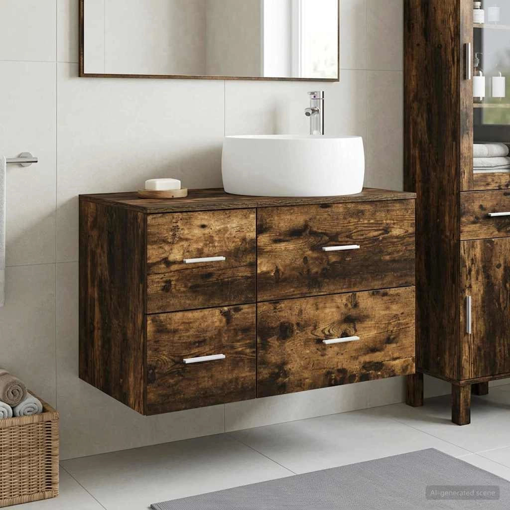 Set di mobili per il bagno 2 pz Rovere Fumo 3404004