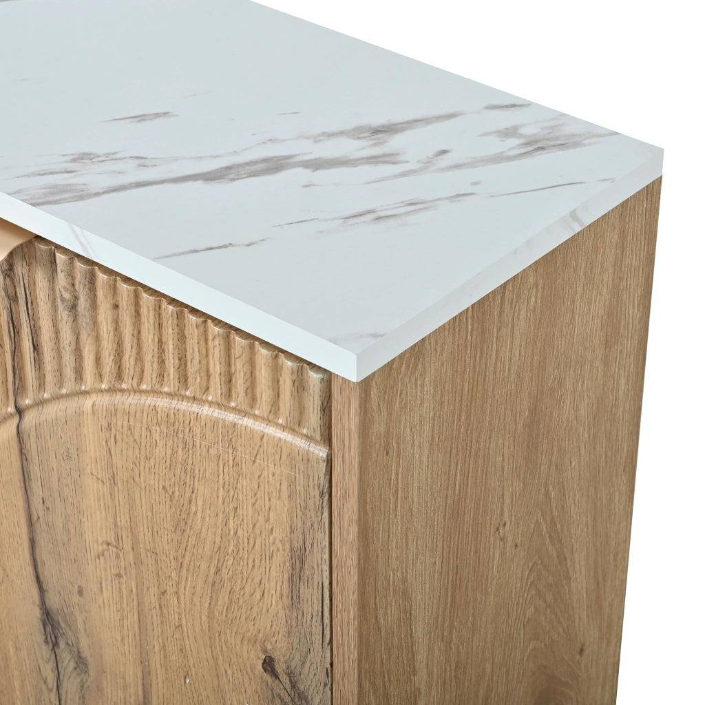 Scarpiera con quattro ante a ribalta piano effetto marmo MDF naturale gambe in legno 105 × 24 × 95;5 cm