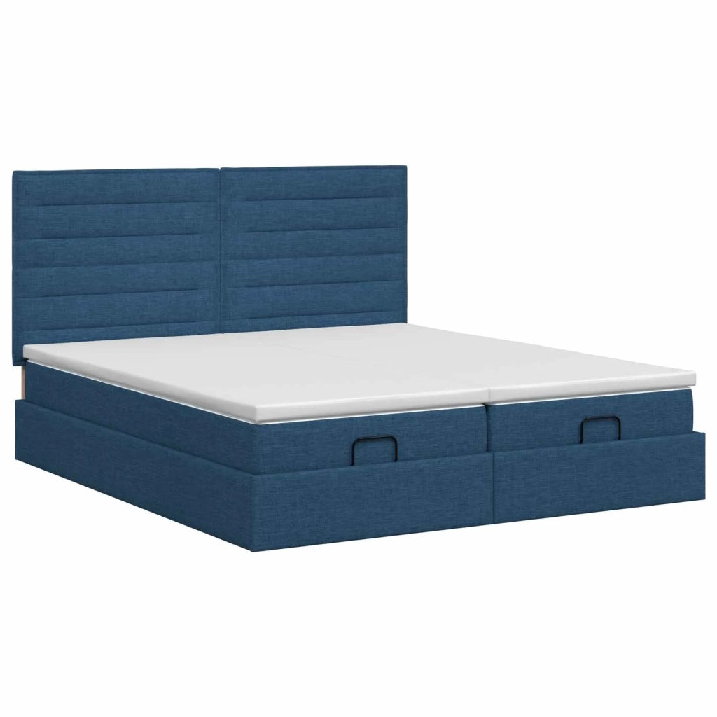 Letto ottomano con materasso con testiera 2 pz Blu Tessuto 3457847