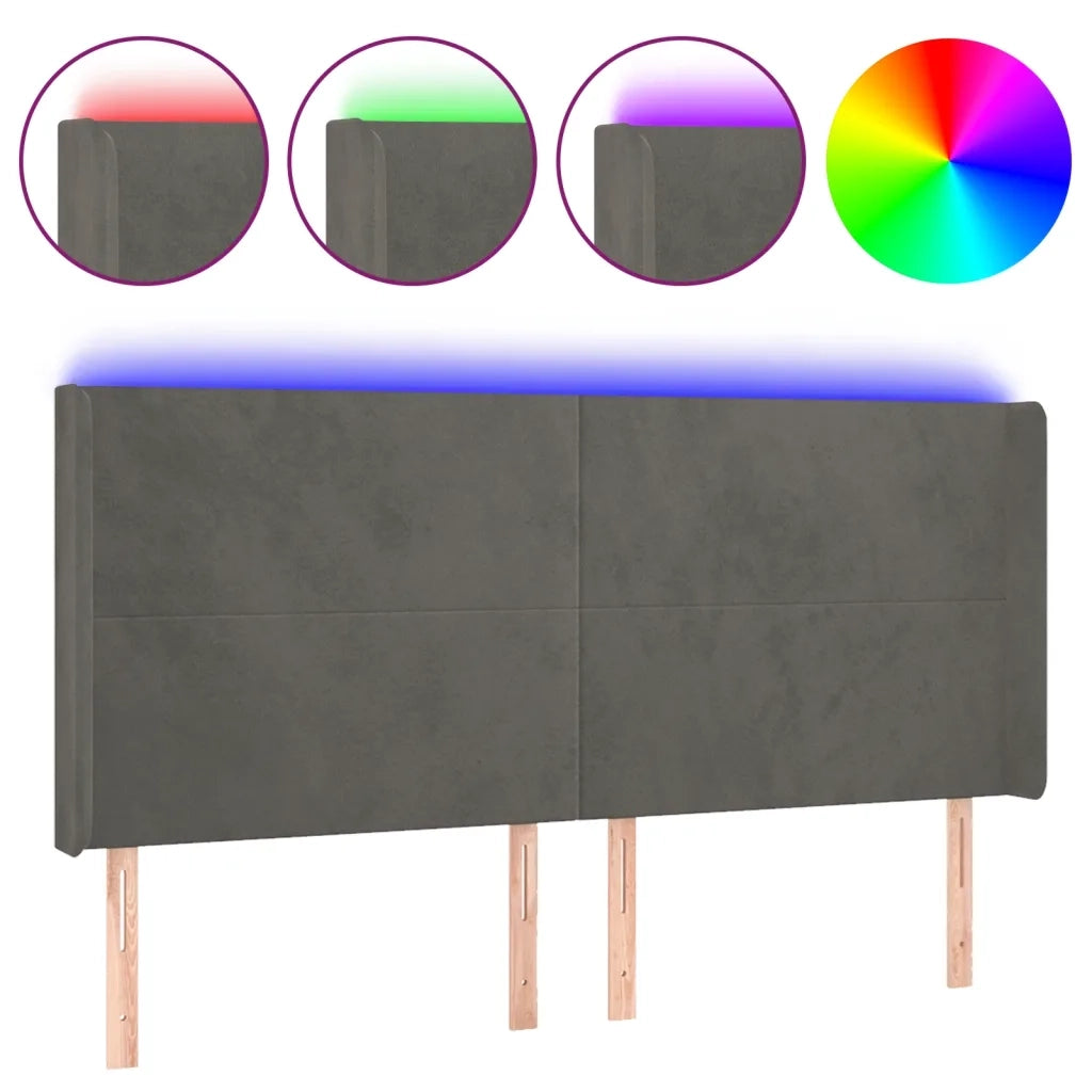 Testiera | Testata a LED Grigio Scuro 183x16x118/128cm inTessuto