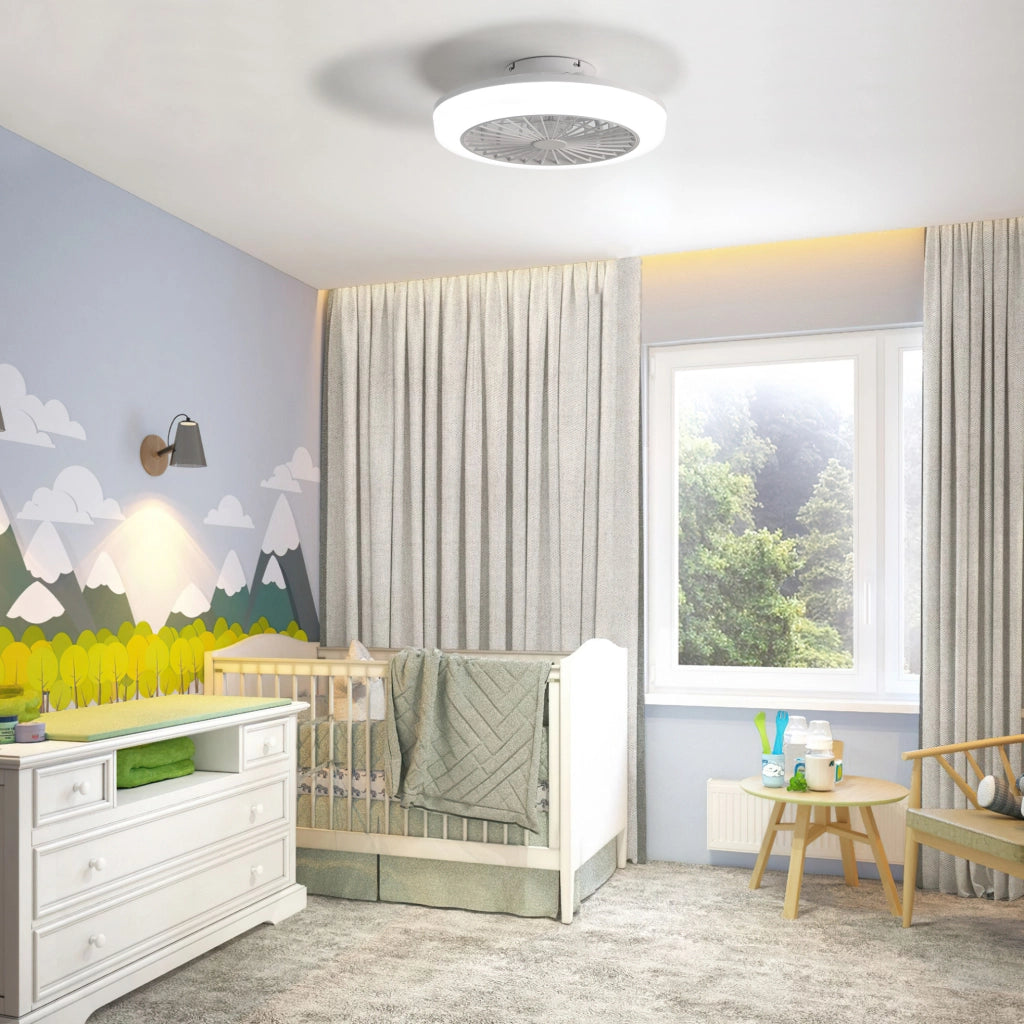 Ventilatore da soffitto ULEVR 46 cm con luce LED dimmerabile 3CCT, motore DC reversibile e telecomando, bianco