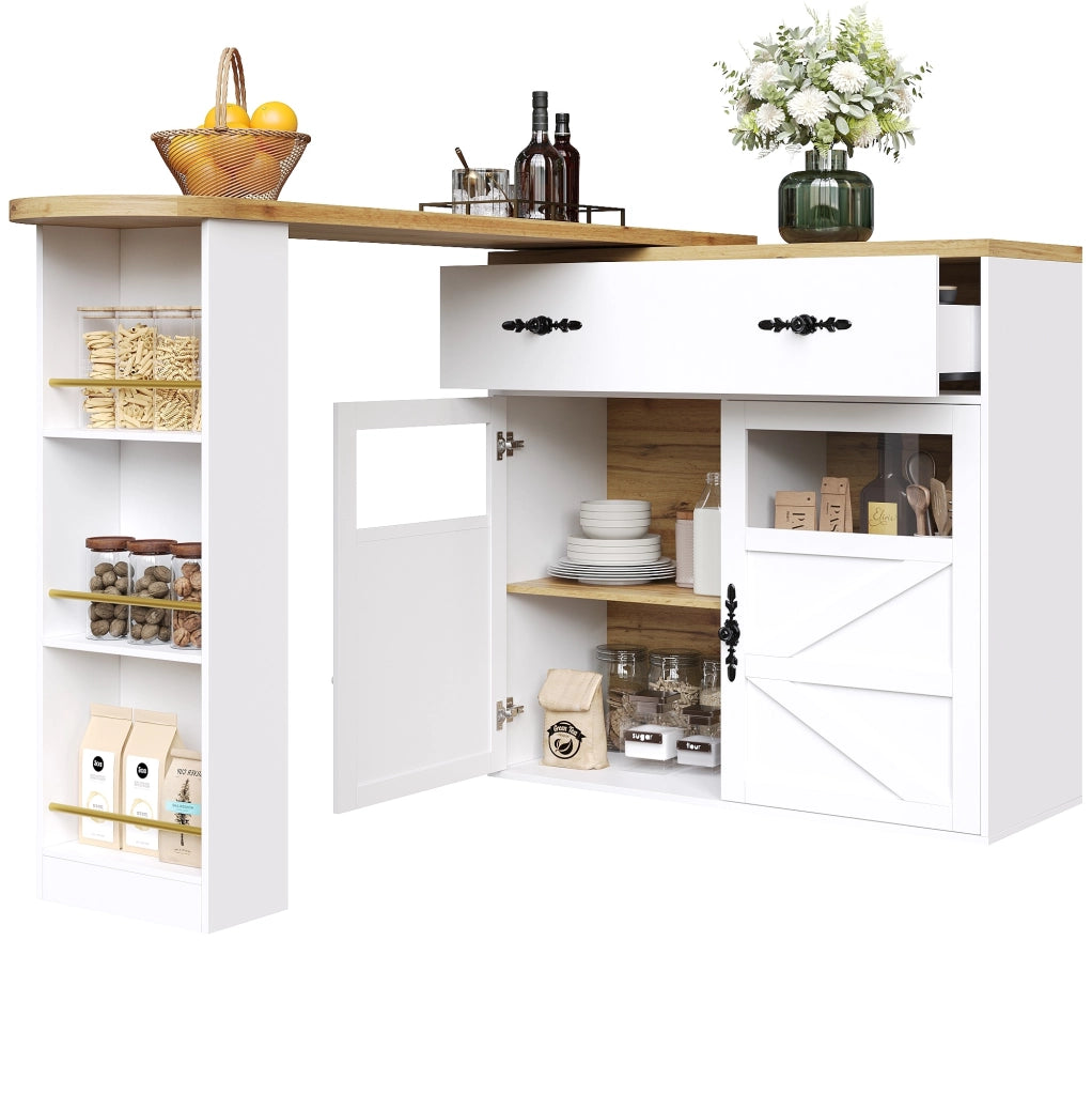 Tavolo bar allungabile girevole 360° con spazio contenitivo, 138-204 x 39 x 104 cm, bianco