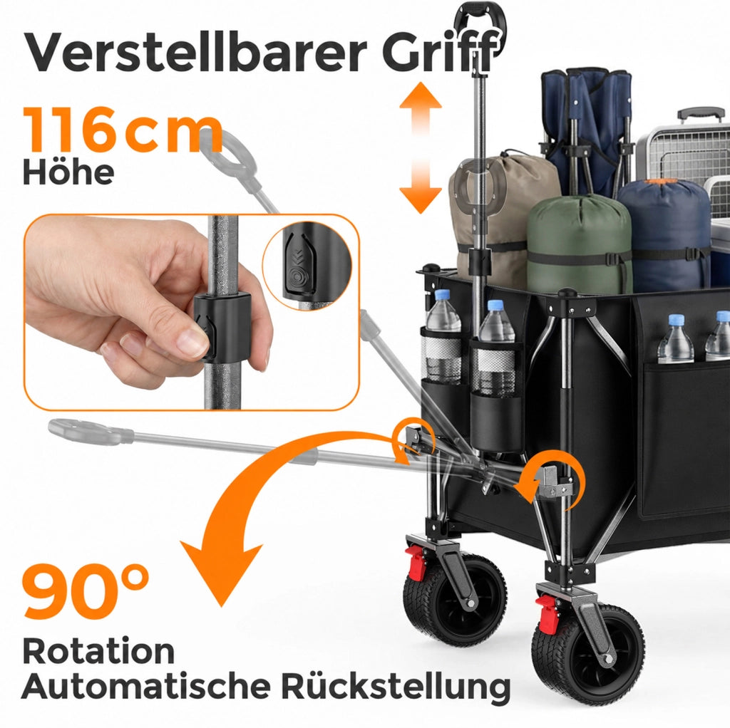 Carrello pieghevole con sponda estensibile, nero/grigio
