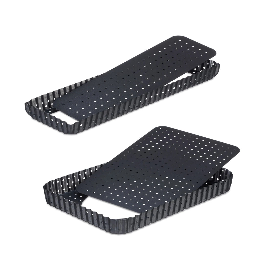 Set di 2 stampi per crostata perforati fondo amovibile cottura omogenea 32 x 25 x 3 cm in acciaio nero 13_0014232