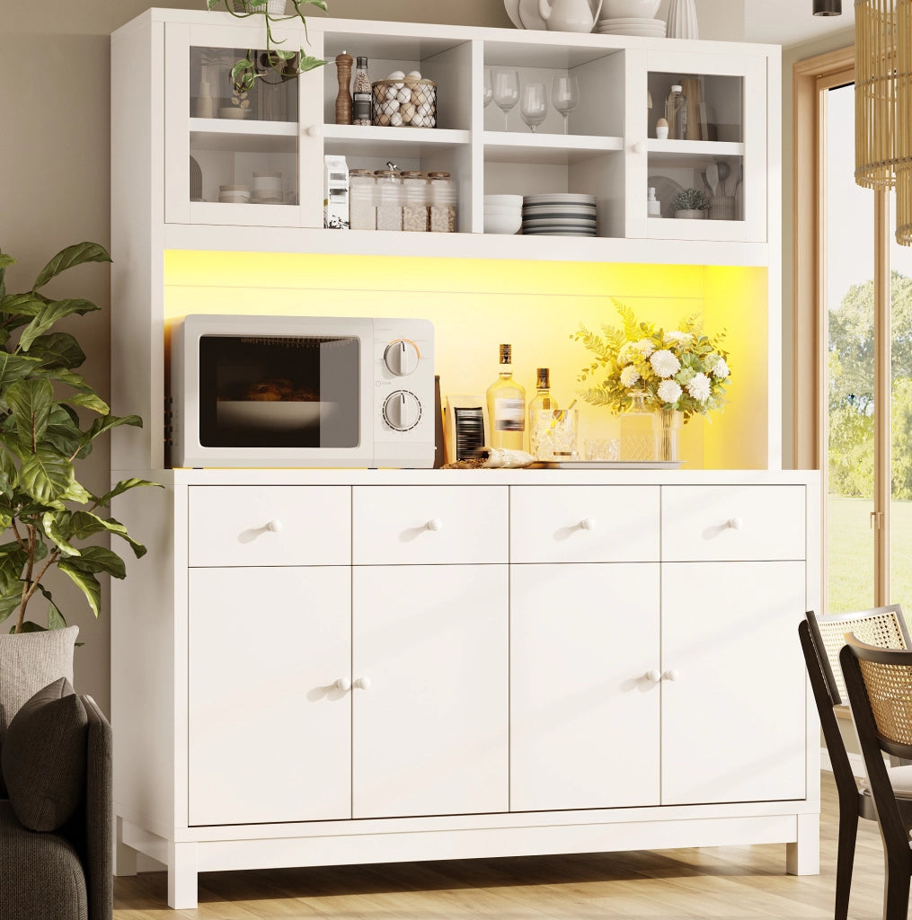 ARMADIO ALTO BUFFET 140x38,5x180 cm Bianco MDF con LED RGB