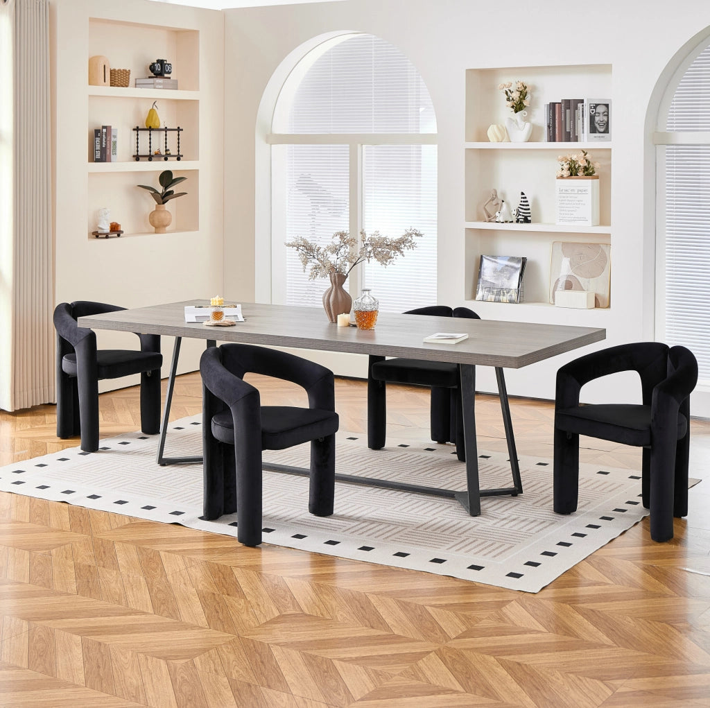 Set di 2 sedie da pranzo in velluto nero con braccioli