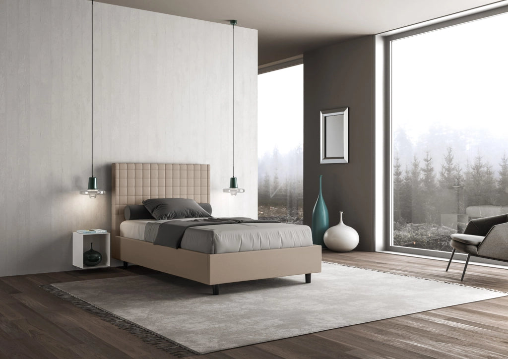 BS COM Letto una piazza e mezza senza rete imbottito 110x210 similpelle tortora