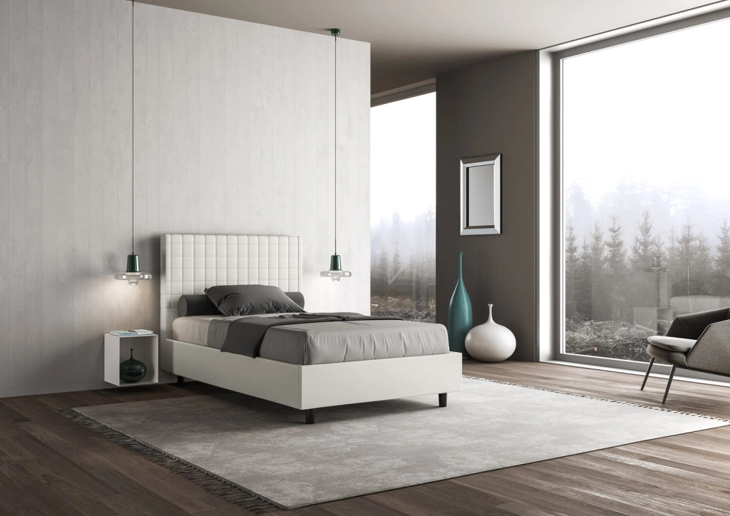 BS COM Letto una piazza e mezza senza rete imbottito 110x210 similpelle bianco