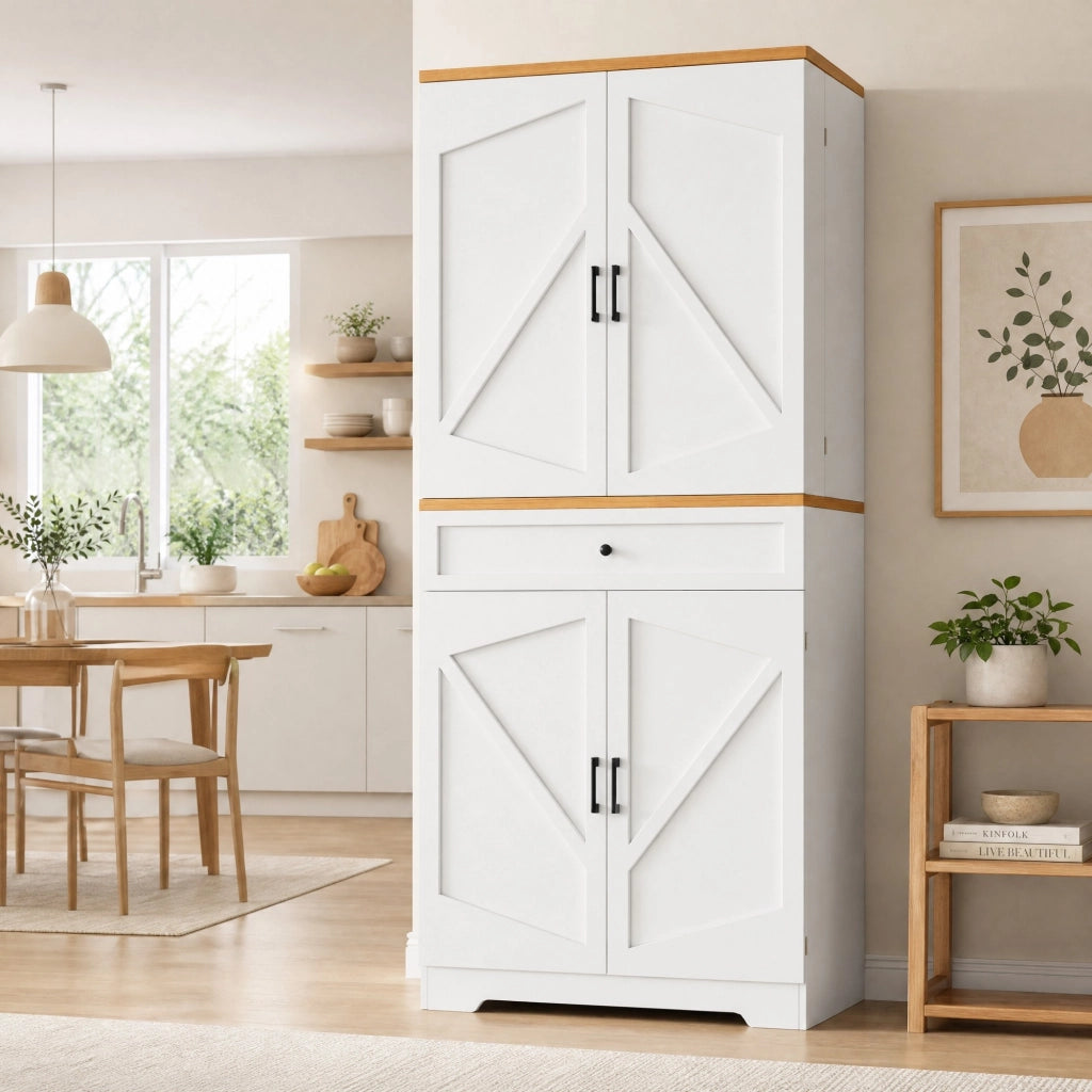 Colonna dispensa bianca con ripiani snack e cassetti, 80x40x180 cm