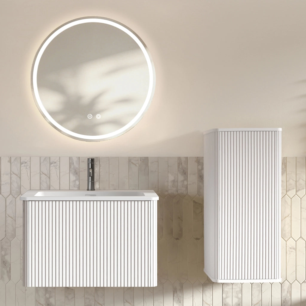 Mobile da bagno con lavabo e specchio LED - per bagno - in MDF e vetro - bianco