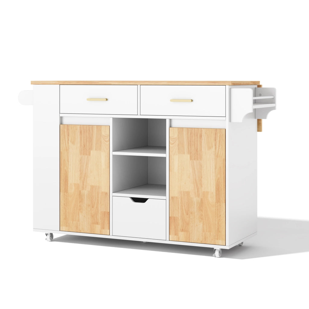 Isola da cucina mobile con piano ribaltabile e ruote bloccabili in MDF bianco