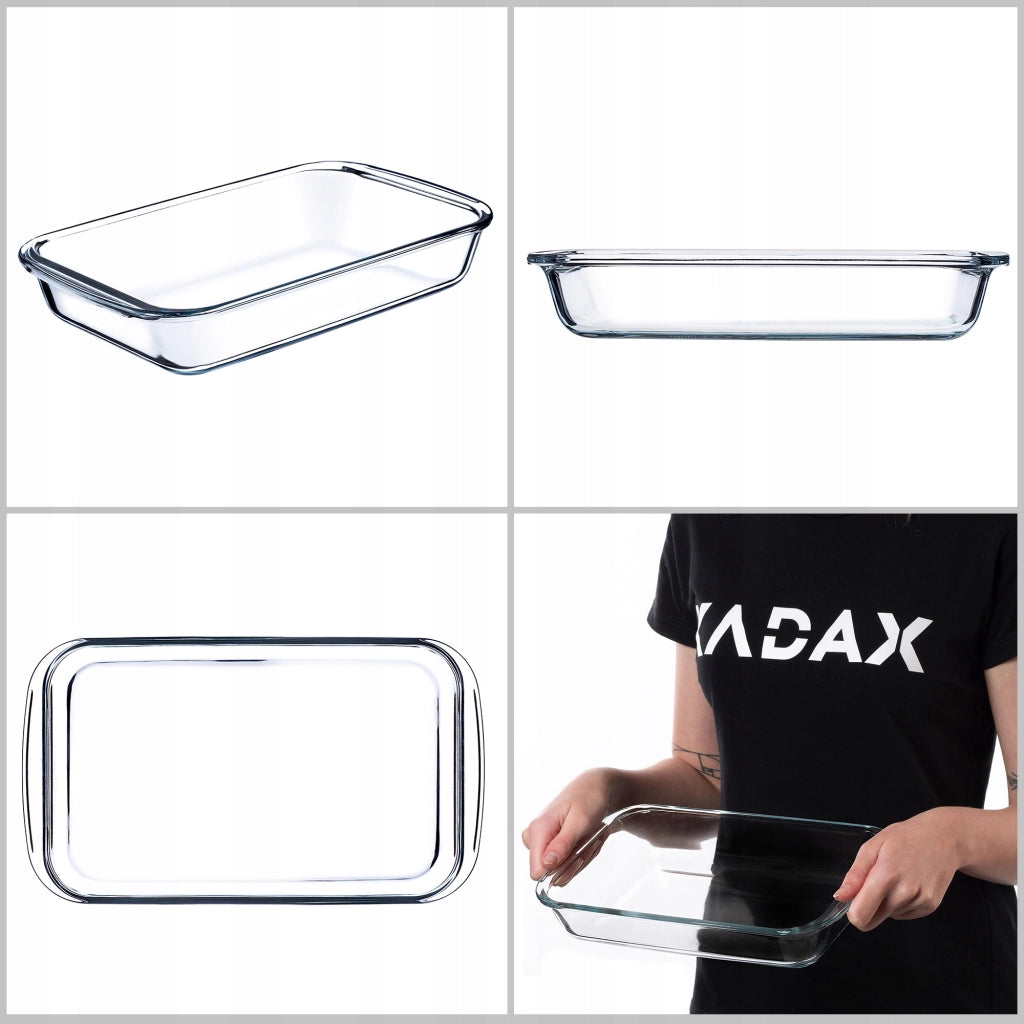 Casseruola rettangolare in vetro KADAX da 1,5 litri, adatta al forno.
