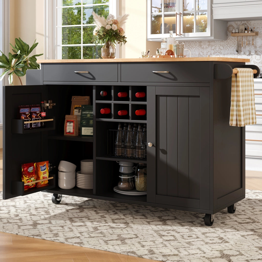CARRELLO CUCINA 102x45x92 cm Nero in MDF e Metallo