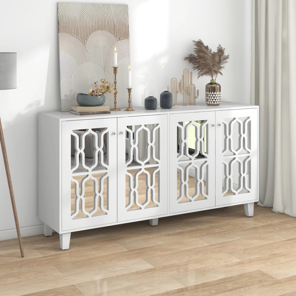 Credenza con Specchio e Ante ¨C MINIMAL ¨C Bianco, 160x40x84