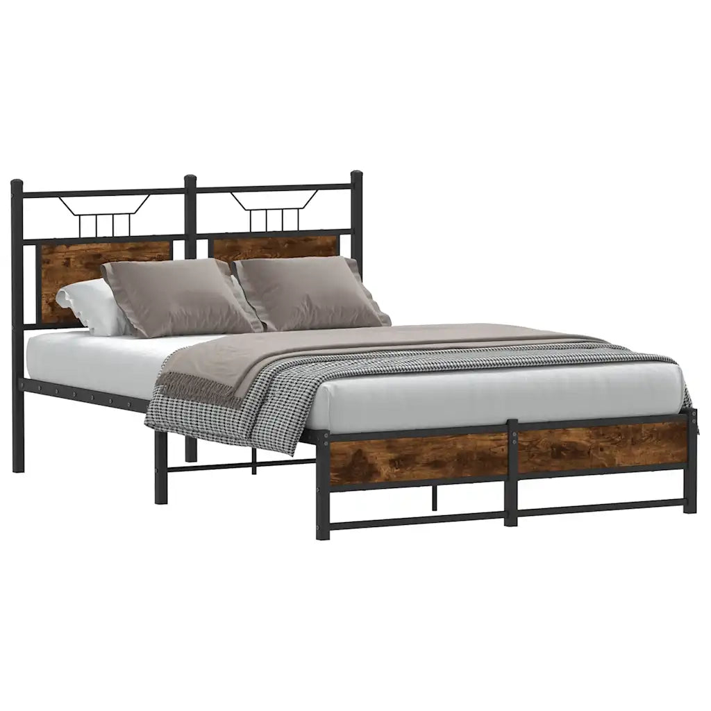 Letto matrimoniale | Letto per adulti | Giroletto senza Materasso Rovere Fumo 120x190 cm in Truciolato