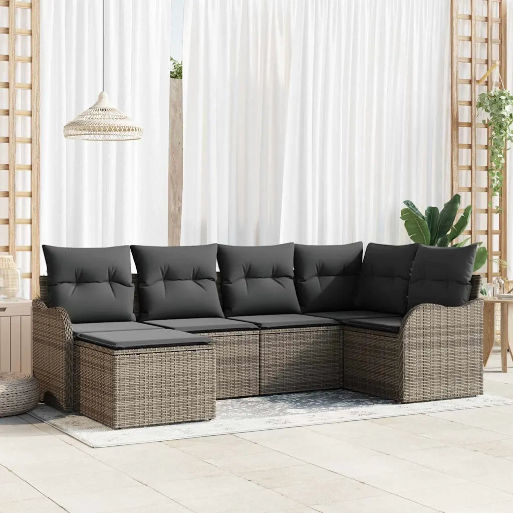 Set Divano da Giardino con cuscino 6 pcs Grigio Poly Rattan